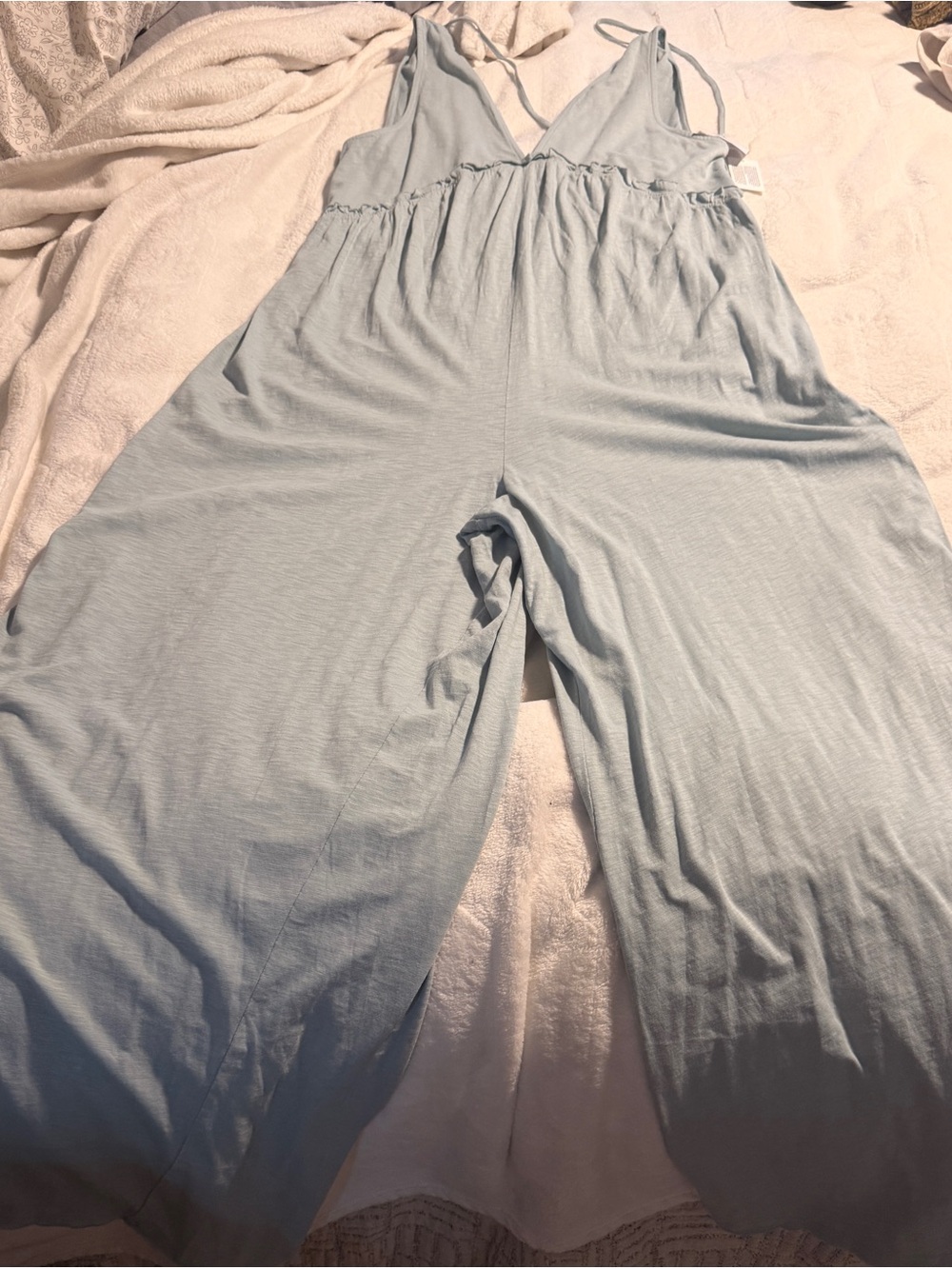 American Eagle Outfitters Light Blue Wide-Leg Jumpsuit with Tie Straps